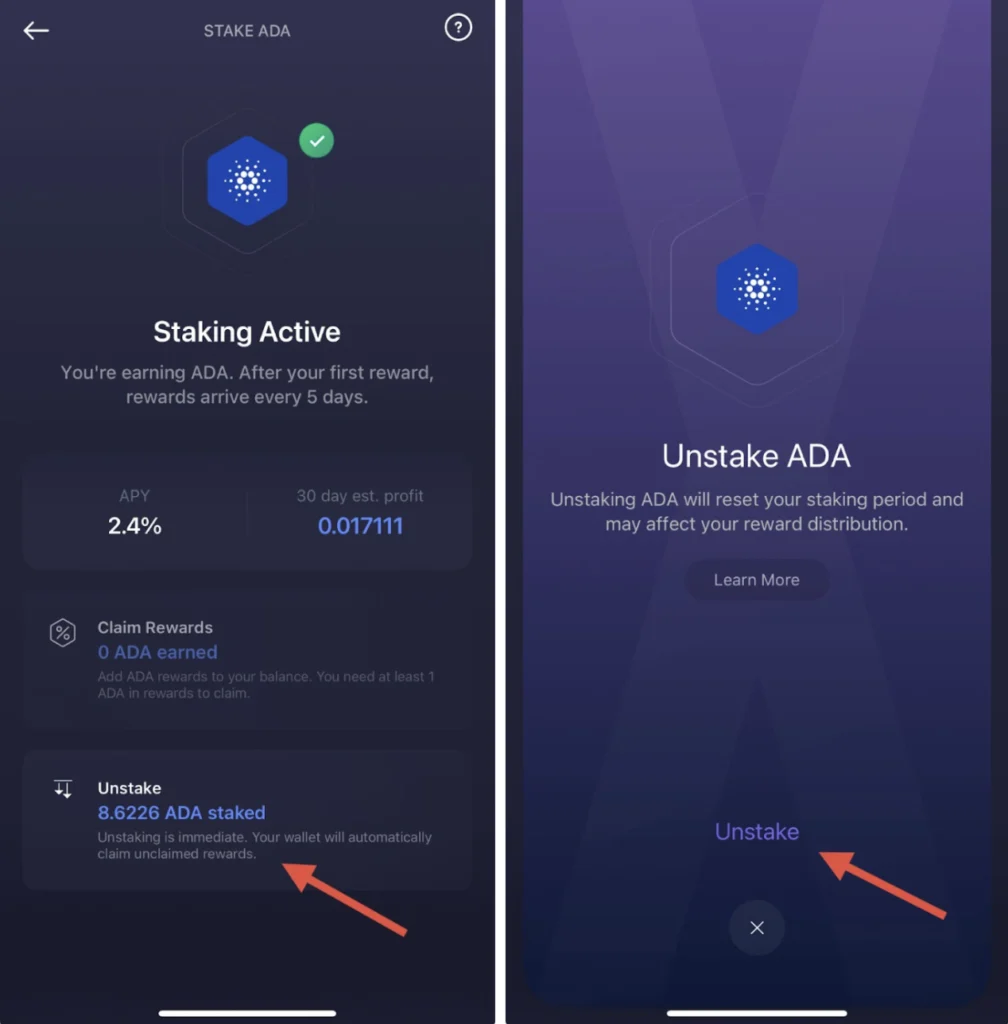 How to stake Cardano (ADA) in Exodus mobile wallet