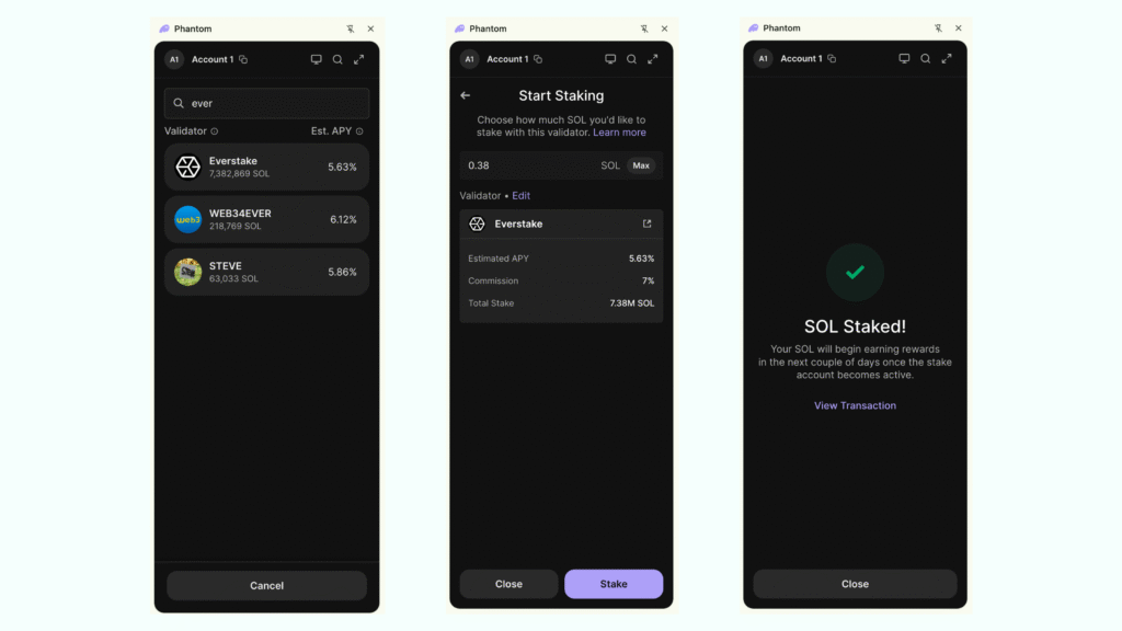 How to stake Solana Phantom Everstake